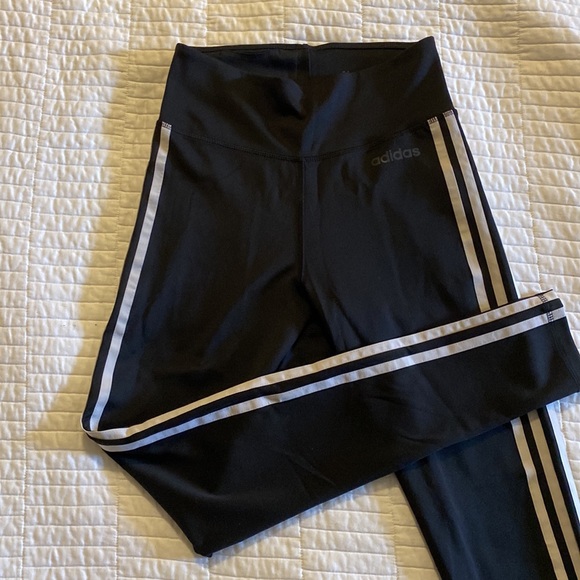 ADIDAS black climalite white 3 stripe tights high-rise leggings women’s small - Picture 3 of 3